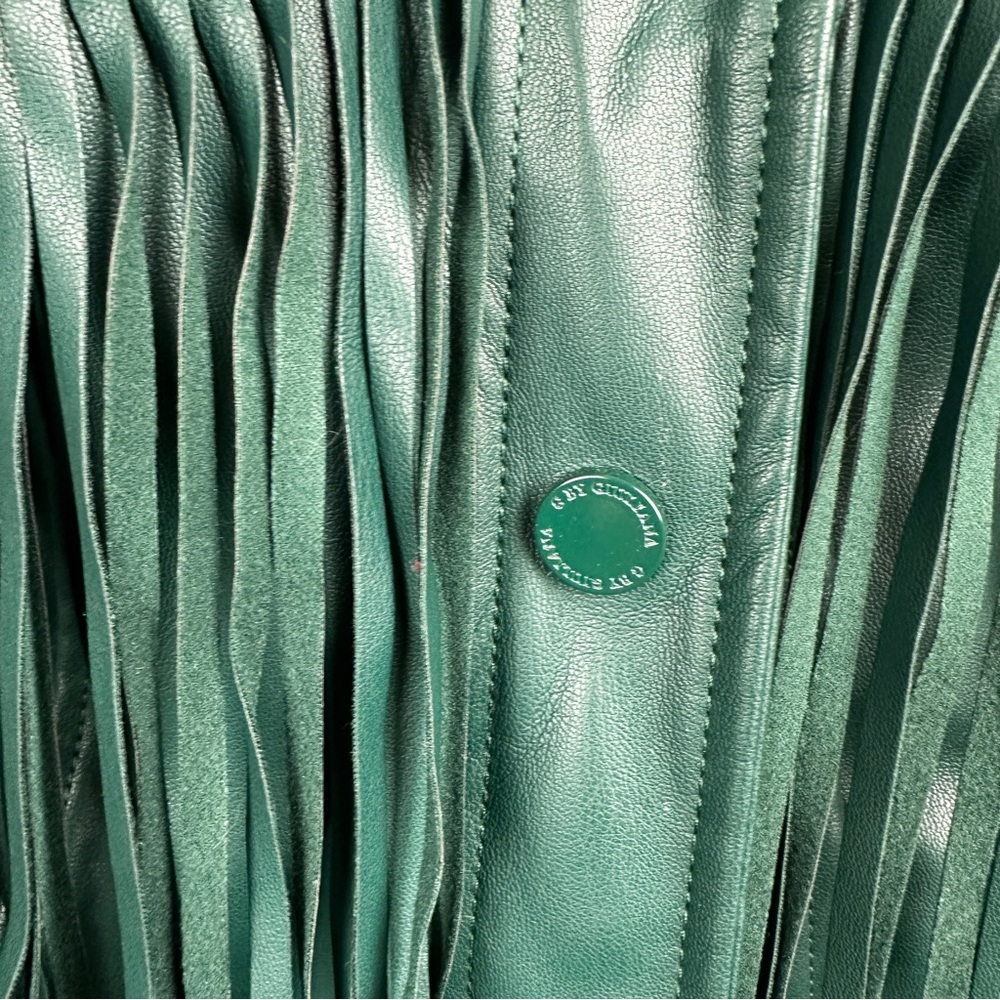 G by Giuliana Black Label Faux Leather Graphic Fringe Jacket Rainforest Green - Picture 4 of 10